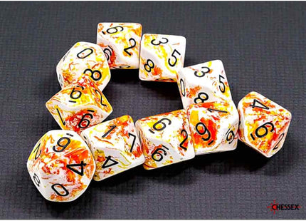 Gamers Guild AZ Chessex CHX24203 - Chessex D10 Sunrise With Black Brushed Dice Set of 10 (Pre-Order) Chessex
