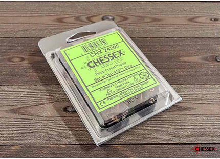 Gamers Guild AZ Chessex CHX24205 - Chessex D10 Deep Forest With Bronze Brushed Dice Set of 10 (Pre-Order) Chessex