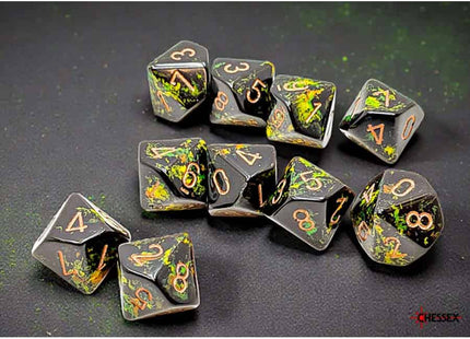 Gamers Guild AZ Chessex CHX24205 - Chessex D10 Deep Forest With Bronze Brushed Dice Set of 10 (Pre-Order) Chessex