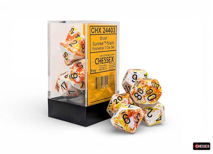 Gamers Guild AZ Chessex CHX24403 - Chessex Polyhedral Sunrise With Black Brushed Dice Set of 7 (Pre-Order) Chessex