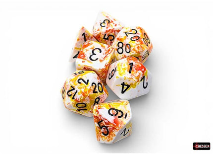 Gamers Guild AZ Chessex CHX24403 - Chessex Polyhedral Sunrise With Black Brushed Dice Set of 7 (Pre-Order) Chessex