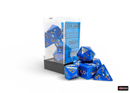 Gamers Guild AZ Chessex CHX24406 - Chessex Polyhedral Wavebreak With Gold Brushed Dice Set of 7 (Pre-Order) Chessex