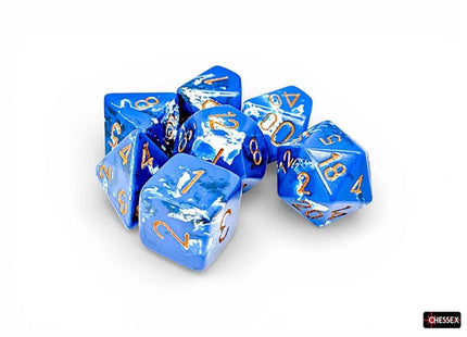 Gamers Guild AZ Chessex CHX24406 - Chessex Polyhedral Wavebreak With Gold Brushed Dice Set of 7 (Pre-Order) Chessex