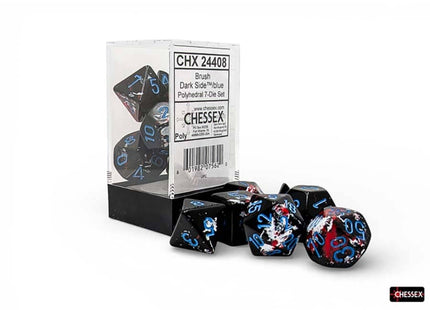 Gamers Guild AZ Chessex CHX24408 - Chessex Polyhedral Dark Side With Blue Brushed Dice Set of 7 (Pre-Order) Chessex