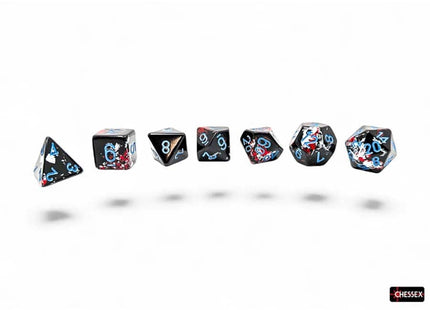 Gamers Guild AZ Chessex CHX24408 - Chessex Polyhedral Dark Side With Blue Brushed Dice Set of 7 (Pre-Order) Chessex