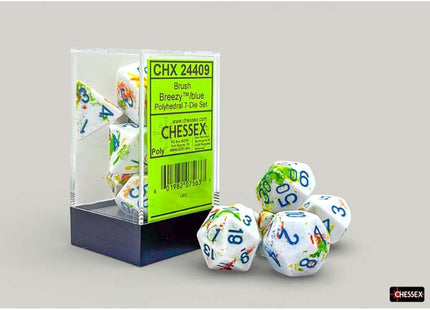 Gamers Guild AZ Chessex CHX24409 - Chessex Polyhedral Breezy With Blue Brushed Dice Set of 7 (Pre-Order) Chessex