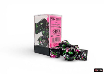 Gamers Guild AZ Chessex CHX24414 - Chessex Polyhedral Paintball With Green Brushed Dice Set of 7 (Pre-Order) Chessex