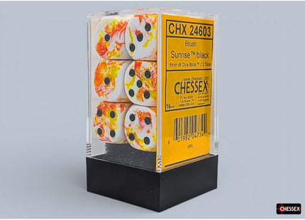 Gamers Guild AZ Chessex CHX24603 - Chessex 16mm D6 Sunrise With Black Brushed Dice Block (Pre-Order) Chessex