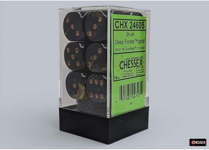 Gamers Guild AZ Chessex CHX24605 - Chessex 16mm D6 Deep Forest With Bronze Brushed Dice Block (Pre-Order) Chessex