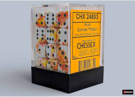 Gamers Guild AZ Chessex CHX24803 - Chessex 12mm D6 Sunrise With Black Brushed Dice Block (Pre-Order) Chessex