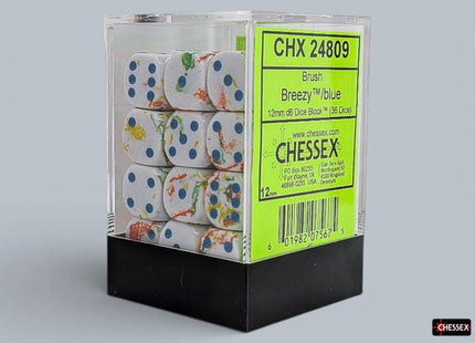 Gamers Guild AZ Chessex CHX24809: Chessex d6 12mm Dice Block 36ct - Brush Breezy with Blue Chessex