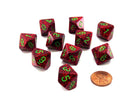 Gamers Guild AZ Chessex CHX25104 - Chessex Set of Ten D10 Speckled Strawberry / Green Chessex