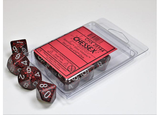 Gamers Guild AZ Chessex CHX25144 - Chessex Set of Ten D10 Speckled Silver Volcano Chessex