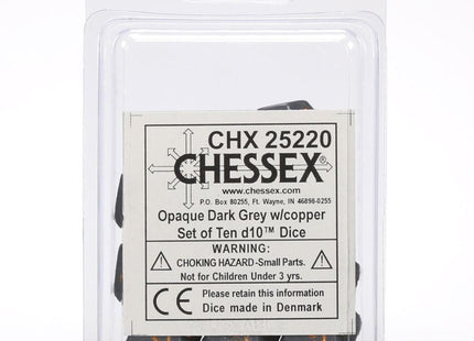 Gamers Guild AZ Chessex CHX25220 - Chessex D10 Opaque Dark Grey/Copper of 10 ACD Distribution
