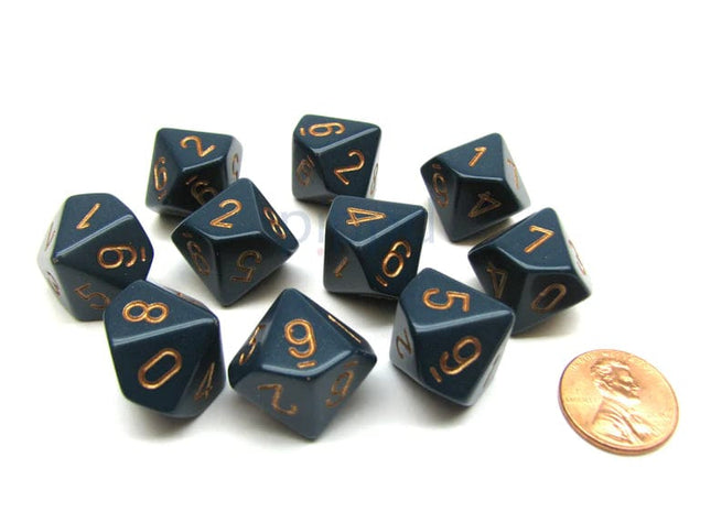 Gamers Guild AZ Chessex CHX25226 - Chessex Set of Ten D10 Opaque Dusty Blue / Copper Chessex