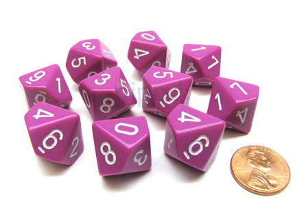 Gamers Guild AZ Chessex CHX25227 - Chessex Set of Ten D10 Opaque Light Purple / White Chessex