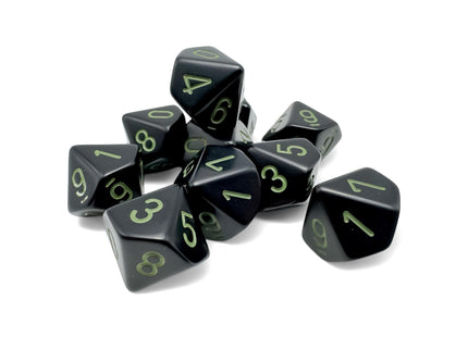 Gamers Guild AZ Chessex CHX25258 - Chessex Set of Ten d10 Opaque Black/green (Pre-Order) Chessex