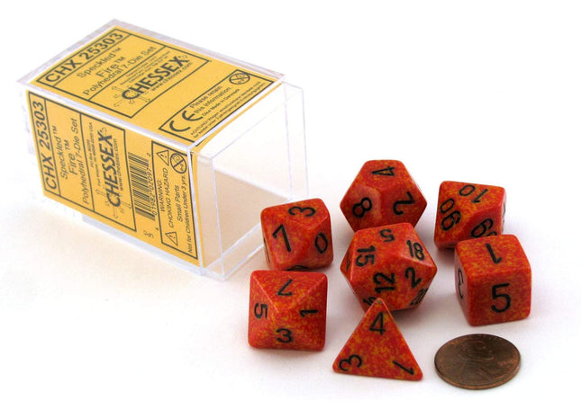 Gamers Guild AZ Chessex CHX25303 - Chessex 7 Die Set Fire Speckled Chessex