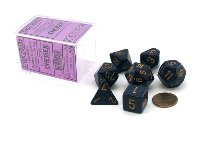 Gamers Guild AZ Chessex CHX25337 - Chessex 7 Die Set Golden Cobalt Speckled Chessex