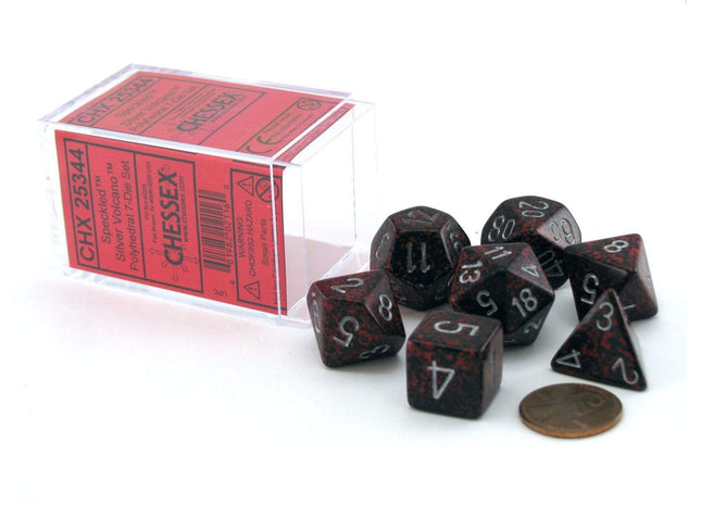 Gamers Guild AZ Chessex CHX25344 - Chessex 7 Die Set Silver Volcano Speckled Chessex