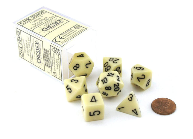 Gamers Guild AZ Chessex CHX25400 - Chessex 7 Die Set Ivory/Black Opaque Chessex