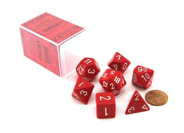 Gamers Guild AZ Chessex CHX25404 - Chessex 7 Die Set Red / White Opaque Chessex