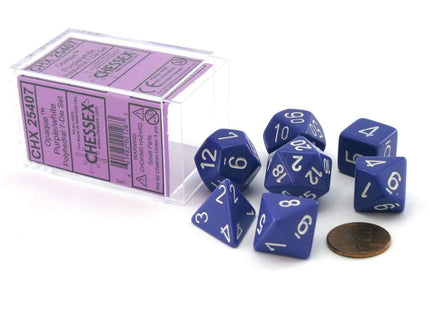 Gamers Guild AZ Chessex CHX25407 - Chessex 7 Die Set Purple / White Opaque Chessex