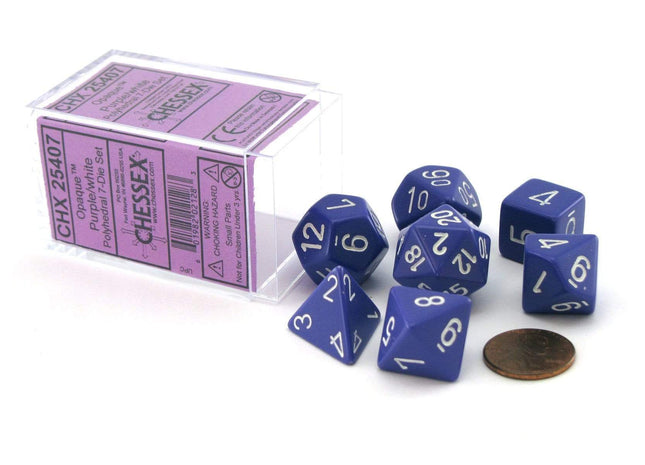 Gamers Guild AZ Chessex CHX25407 - Chessex 7 Die Set Purple / White Opaque Chessex