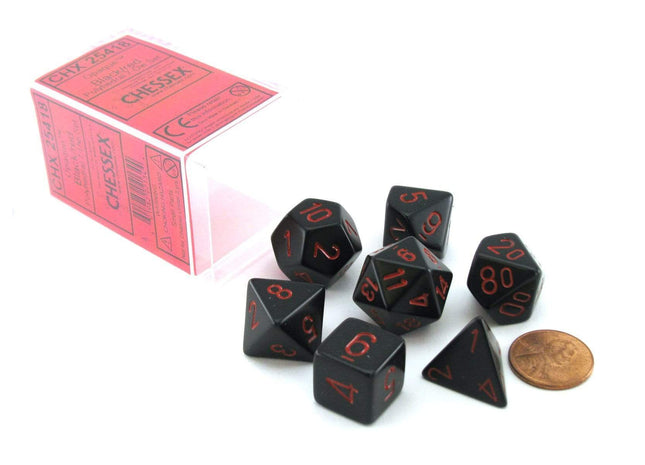 Gamers Guild AZ Chessex CHX25418 - Chessex 7 Die Set Opaque Black/Red Chessex