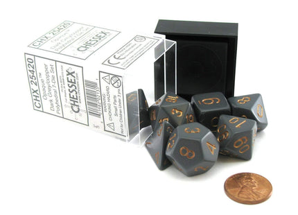 Gamers Guild AZ Chessex CHX25420 - Chessex 7 Die Set Opaque Dark Grey/Copper Chessex