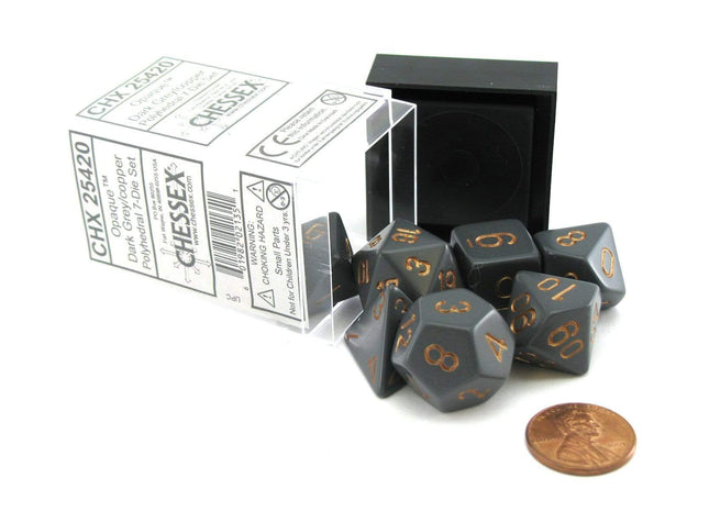 Gamers Guild AZ Chessex CHX25420 - Chessex 7 Die Set Opaque Dark Grey/Copper Chessex