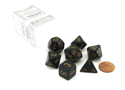Gamers Guild AZ Chessex CHX25428 - Chessex 7 Die Set Opaque Black/Gold Chessex