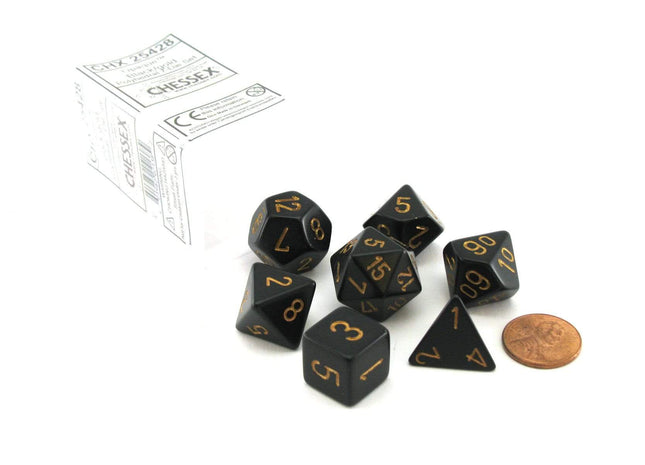 Gamers Guild AZ Chessex CHX25428 - Chessex 7 Die Set Opaque Black/Gold Chessex