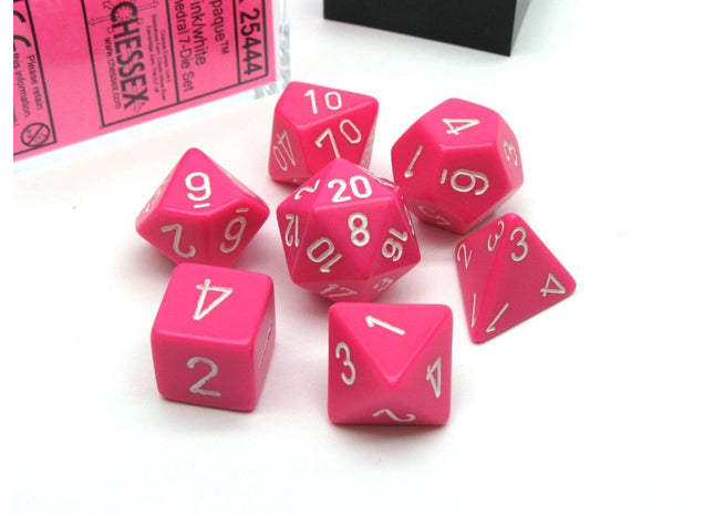Gamers Guild AZ Chessex CHX25444 - Chessex 7 Die Set Opaque Pink/White Chessex