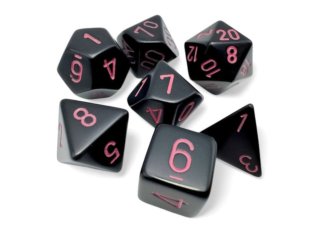 Gamers Guild AZ Chessex CHX25448 -  Chessex 7 Die Set Opaque: Polyhedral Black/pink (Pre-Order) Chessex