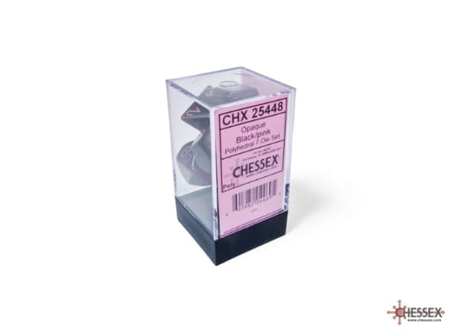 Gamers Guild AZ Chessex CHX25448: Chessex Opaque Polyhedral Black/Pink 7-Dice Set ACD Distribution