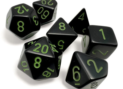 Gamers Guild AZ Chessex CHX25458-  Chessex 7 Die Set Opaque: Polyhedral Black/green 7-Die Set (Pre-Order) Chessex