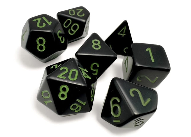 Gamers Guild AZ Chessex CHX25458-  Chessex 7 Die Set Opaque: Polyhedral Black/green 7-Die Set (Pre-Order) Chessex