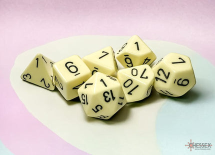 Gamers Guild AZ Chessex CHX25462 Chessex Opaque Dice: Opaque Pastel Yellow/black Polyhedral 7-Dice Set Chessex