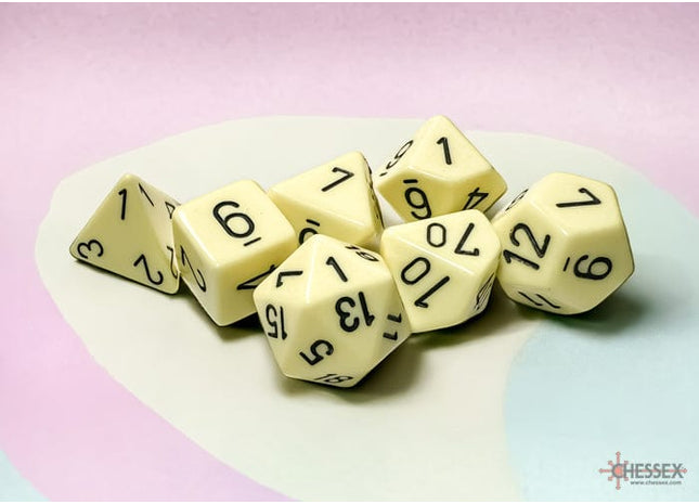 Gamers Guild AZ Chessex CHX25462 Chessex Opaque Dice: Opaque Pastel Yellow/black Polyhedral 7-Dice Set Chessex