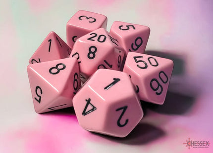 Gamers Guild AZ Chessex CHX25464 Chessex Dice: Opaque Pastel Pink/black Polyhedral 7-Dice Set Chessex