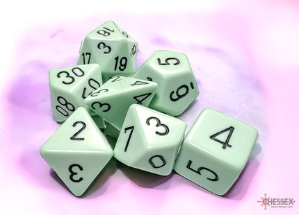 Gamers Guild AZ Chessex CHX25465 Chessex Dice: Opaque Pastel Green/black Polyhedral 7-Dice Set Chessex