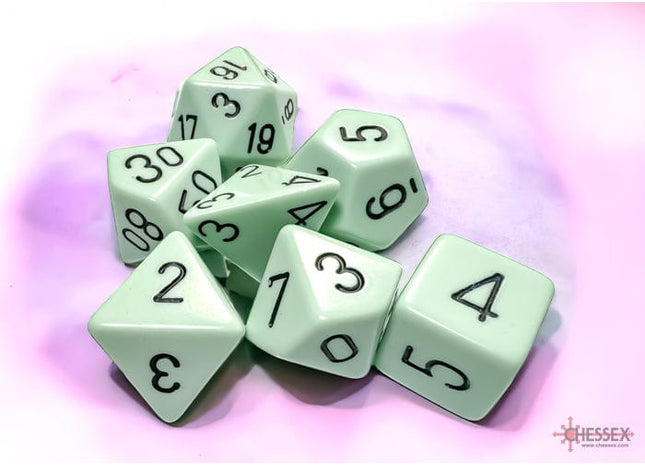 Gamers Guild AZ Chessex CHX25465 Chessex Dice: Opaque Pastel Green/black Polyhedral 7-Dice Set Chessex