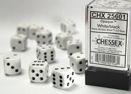 Gamers Guild AZ Chessex CHX25601 - Chessex 16mm D6 Opaque White/black Chessex