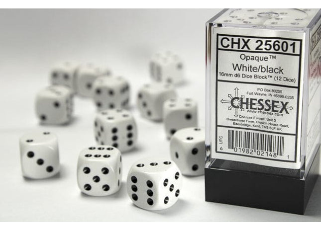 Gamers Guild AZ Chessex CHX25601 - Chessex 16mm D6 Opaque White/black Chessex