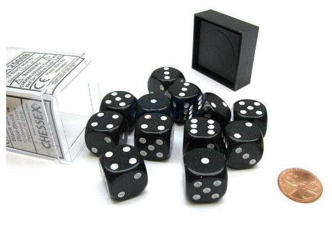 Gamers Guild AZ Chessex CHX25608 - Chessex 16mm Opaque Black/White Chessex