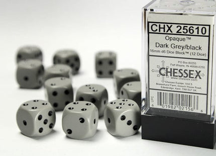Gamers Guild AZ Chessex CHX25610 - Chessex 16mm D6 Opaque Dark Grey/black Chessex