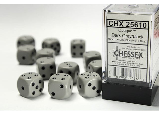 Gamers Guild AZ Chessex CHX25610 - Chessex 16mm D6 Opaque Dark Grey/black Chessex