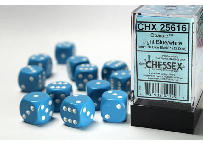 Gamers Guild AZ Chessex CHX25616 - Chessex 16mm D6 Opaque Light Blue/white Chessex