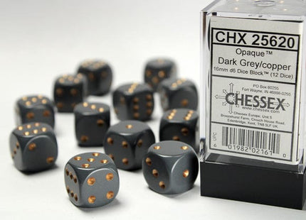 Gamers Guild AZ Chessex CHX25620 - Chessex 16mm D6 Opaque Dark Grey/copper Chessex